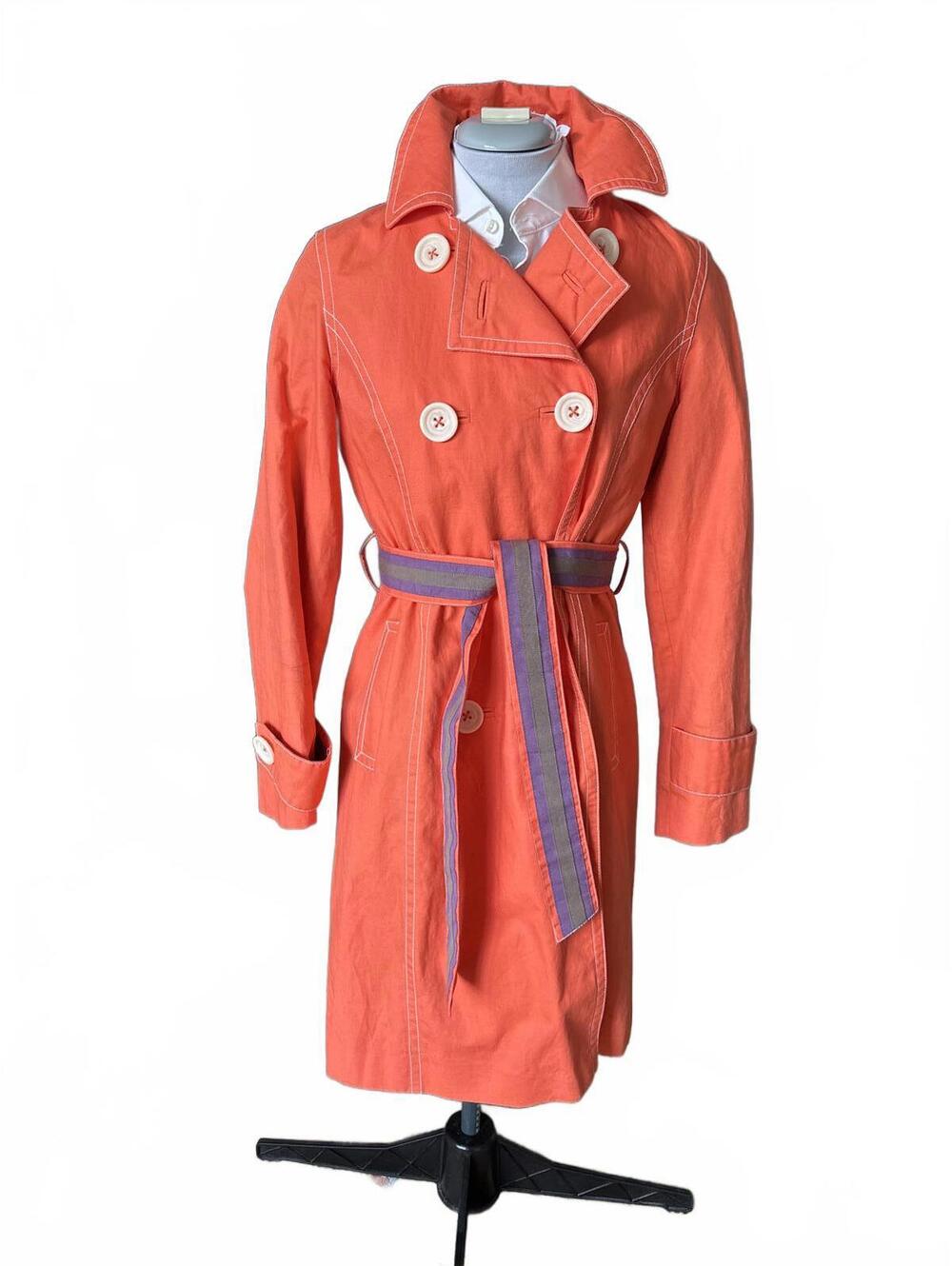 Boden Women's Orange Double-Breasted Trench Coat with Belt